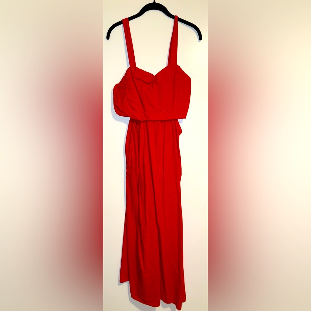 Red sleeveless dress with mid drift cut outs
